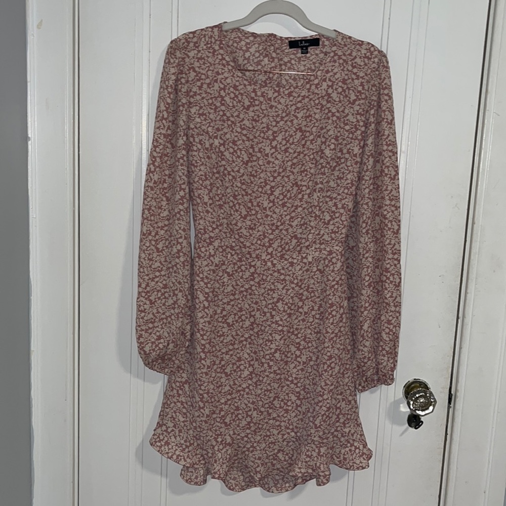 Lulus “Blooming darlin floral print ruffled dress” in mauve
